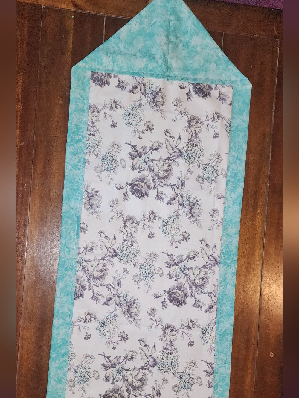Floral Table Runner with Teal Border